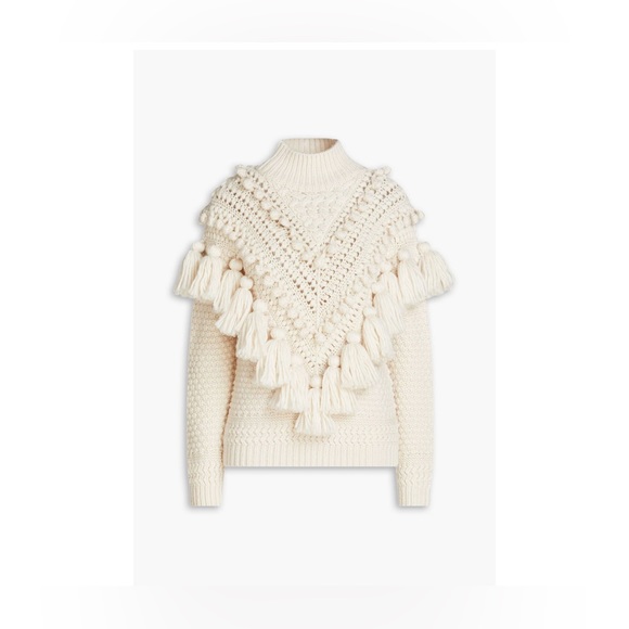 SOLD-Zimmermann Kaleidoscope Natural Crochet Tassel Pom Embellished Wool Sweater - Picture 9 of 9